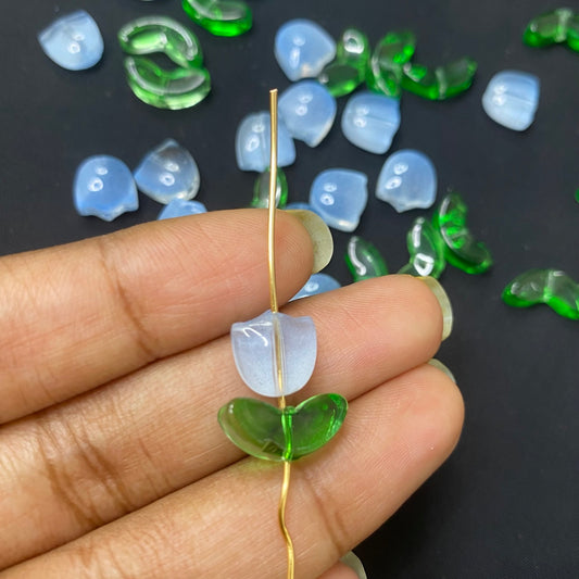 GB 603 Blue Tulip Set ( flower + leaf ) - glass beads