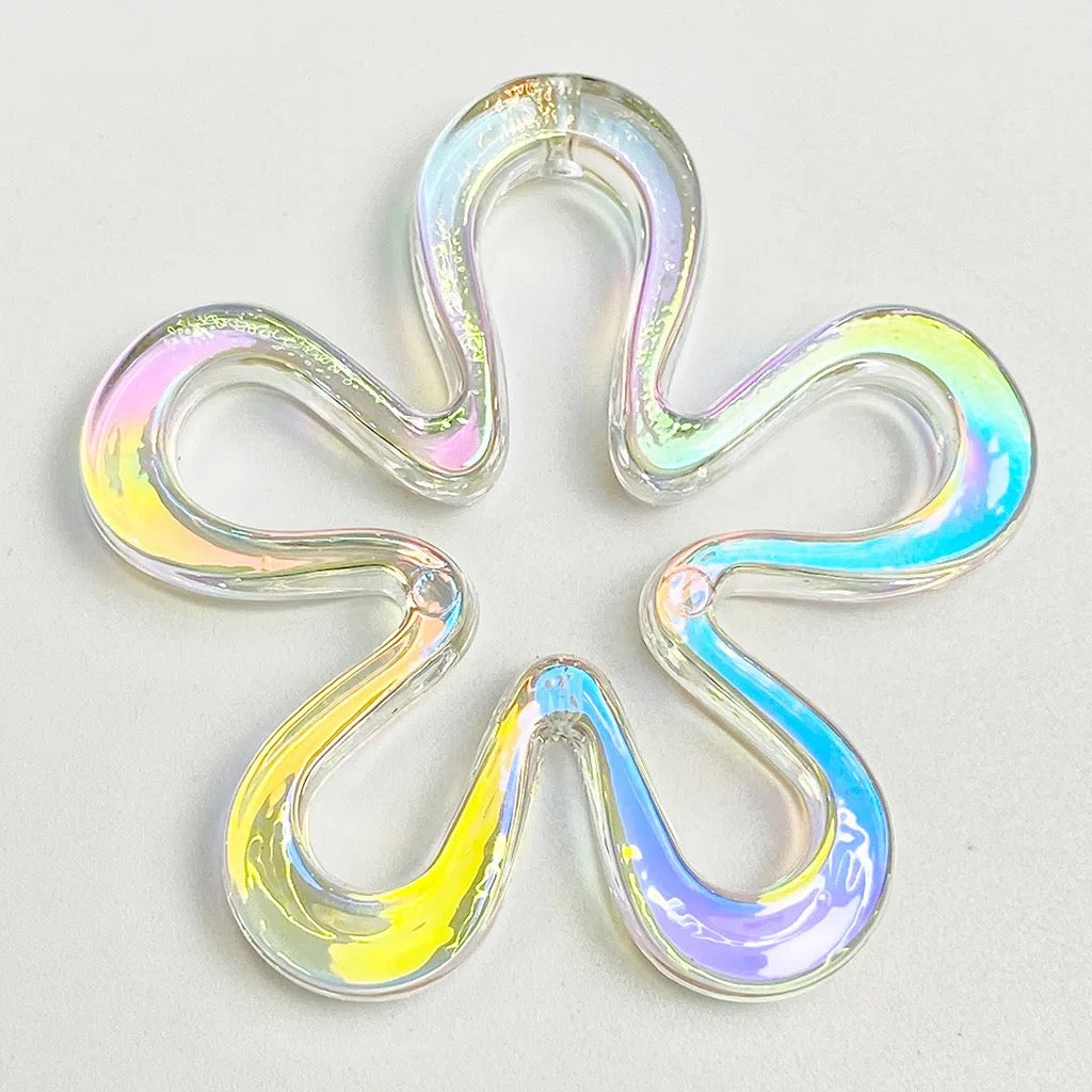 AC 1899 flower Holographic Luminous uv plated shiny irrediscent Acrylic bead ( 1 pc )