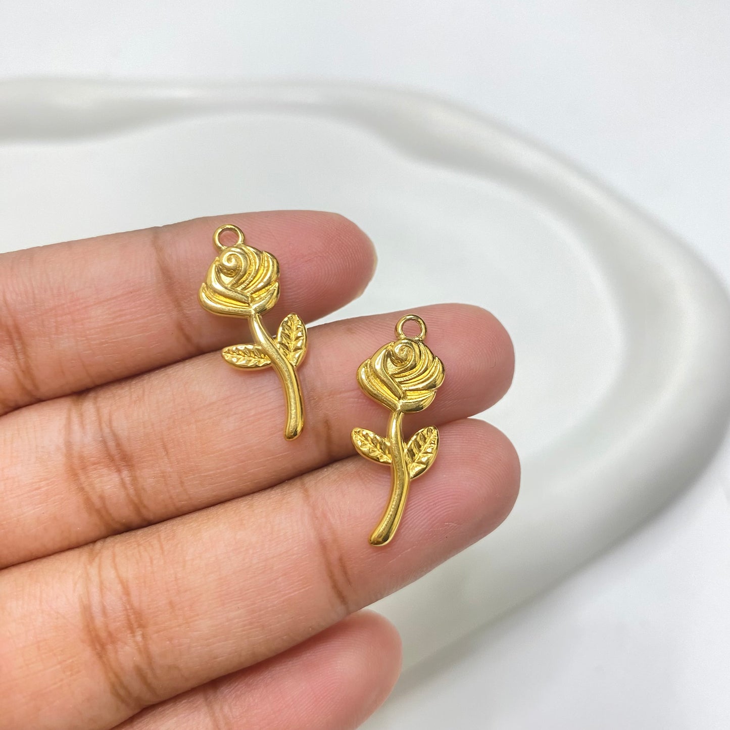 SS 1313 rose charm 18k gold plated stainless steel - per piece - anti tarnish