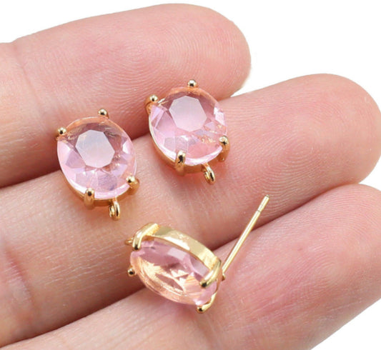 CZ559 Pink crystal oval stud - per pair