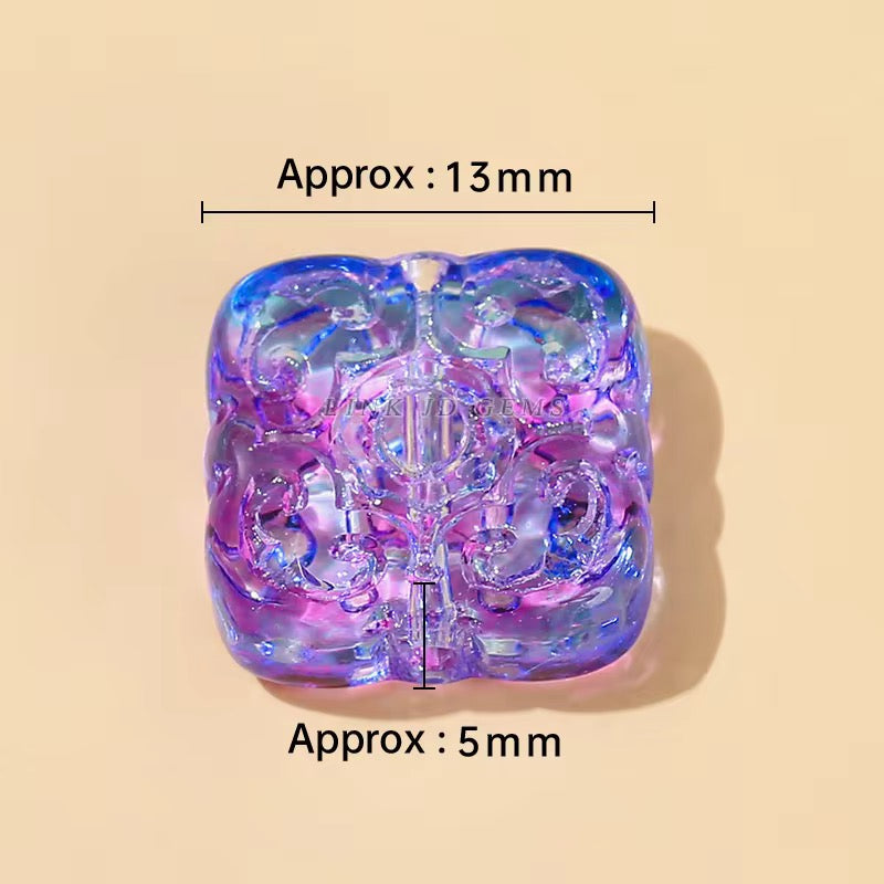 GB 2144 Dual tone Engraved square glass bead ( 1 pc )