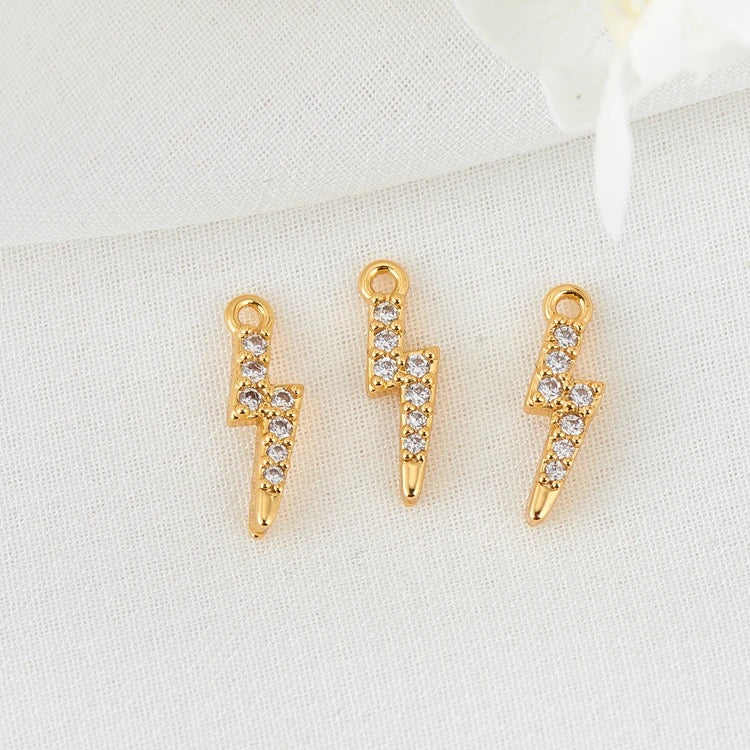 CZ 1849 lightning ⚡️ zircon 14k gold plated connector ( 1 pc ) - anti tarnish