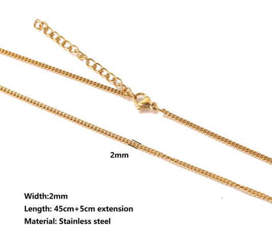 Thin box gold Stainless steel ready chain with extension ( 1 pc ) Anti tarnish