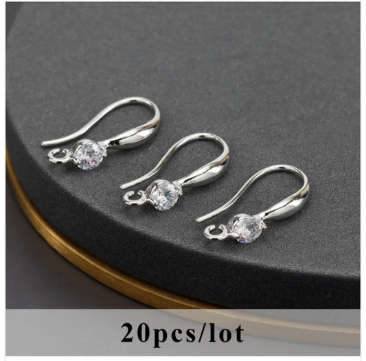 CZ 558 Silver plated zircon crystal hook - anti tarnish - per pair