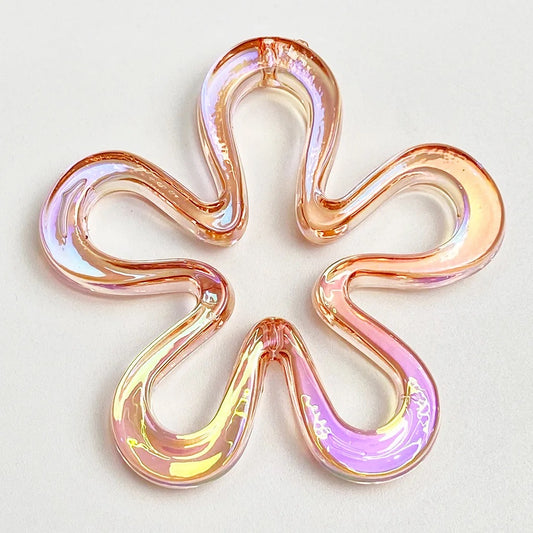 AC 1903 orange tone flower Holographic Luminous uv plated shiny irrediscent Acrylic bead ( 1 pc )