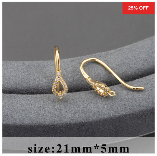 CZ 550 Zircon crystal gold plated hooks ( 2 pc ) Anti tarnish