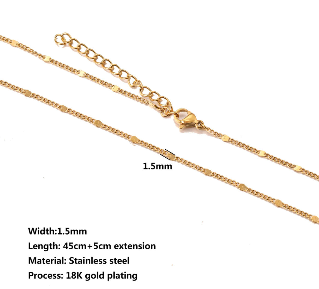 gold Stainless steel ready chain with extension ( 1 pc ) Anti tarnish