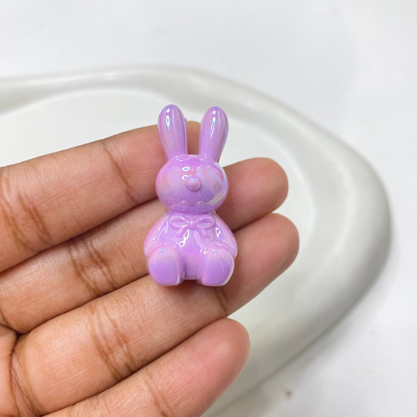 AC 1477 Rabbit uv plated shiny irrediscent Acrylic bead- per piece