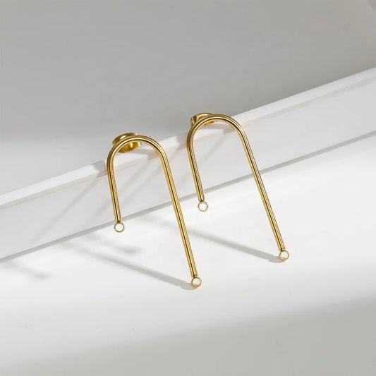 SS 1193 - long stick U stud - 18k gold plated stainless steel - per pair - anti tarnish