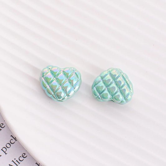 AC 1998 Green Luminous heart uv plated holographic irrediscent Acrylic bead ( 1 pc )