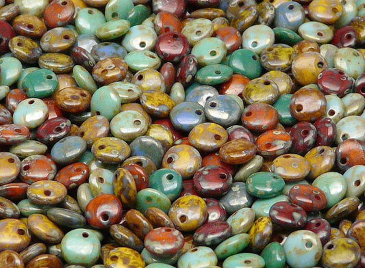 CB 1076 Czech Pressed Glass Lentil Beads Colours Mix With Piscasso - per piece