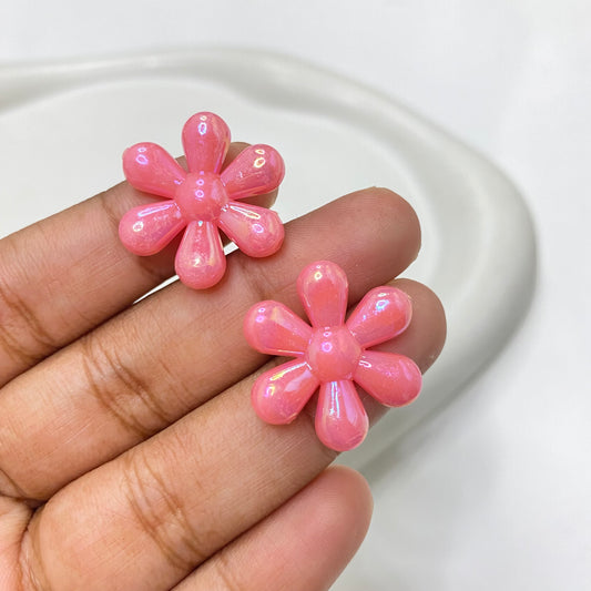 AC 1437 uv plated shiny irrediscent Acrylic flower bead- per piece