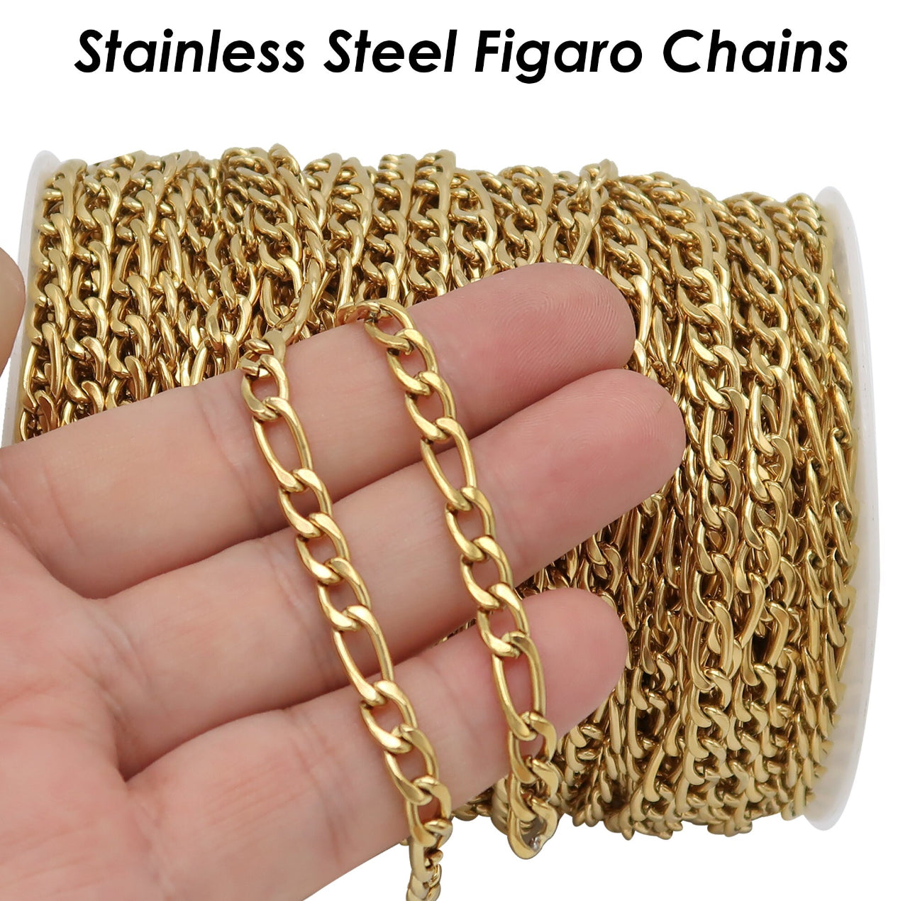 Figaro chain gold stainless steel - anti tarnish - per feet