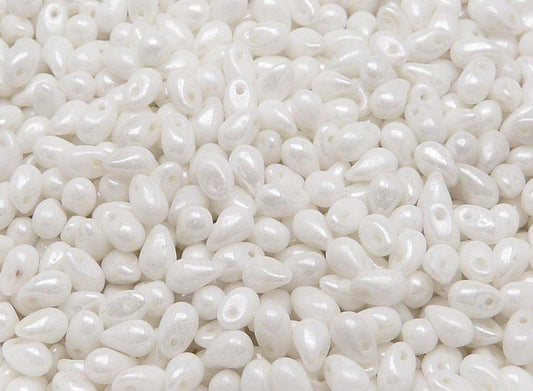 CB 1078 Czech pressed Glass Teardrop Beads Opaque White Ceramic Look - per piece