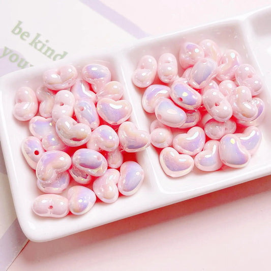 AC 2002 pink rainbow Luminous heart uv plated holographic irrediscent Acrylic bead ( 1 pc )