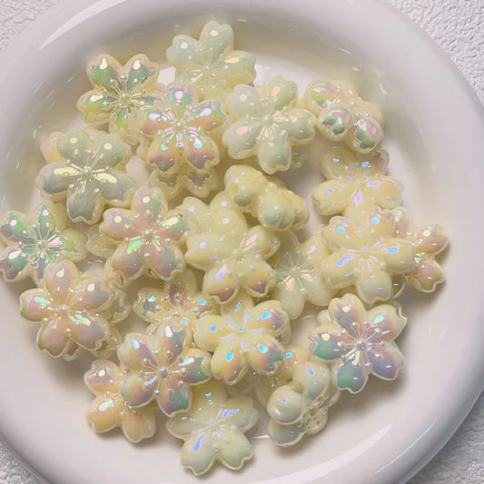 AC 2043 yellow blossom 🌸 flower shiny irrediscent luminous Acrylic bead ( 1 pc )