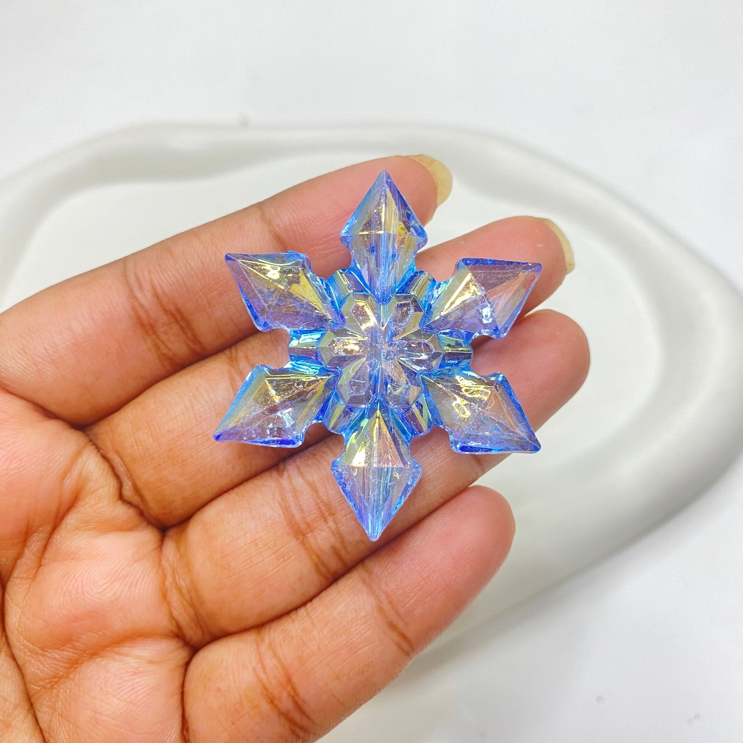 AC 1284 Blue shiny irrediscent snowflake Acrylic bead- per piece