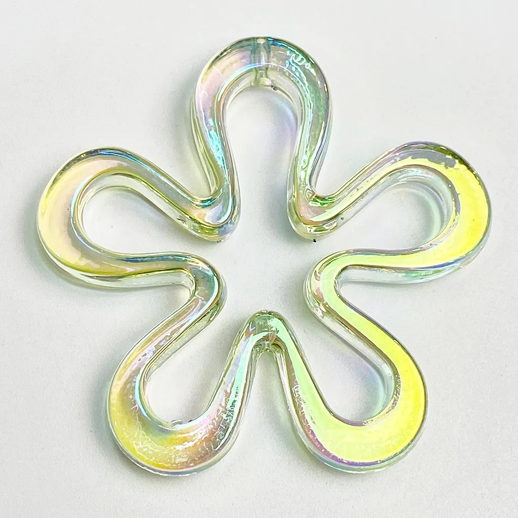 AC 1901 Green tone flower Holographic Luminous uv plated shiny irrediscent Acrylic bead ( 1 pc )