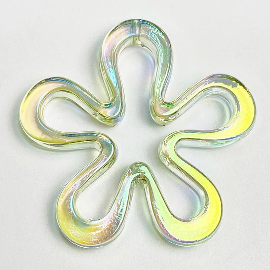 AC 1901 Green tone flower Holographic Luminous uv plated shiny irrediscent Acrylic bead ( 1 pc )