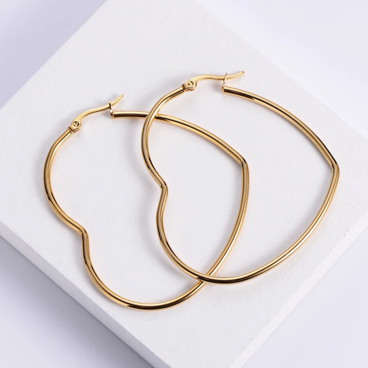 SS 1196 - heart geometric hoops - 18k gold plated stainless steel - per pair - anti tarnish