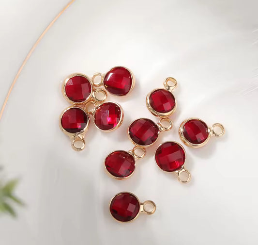 CZ 530 Red round gold plated crystal charm ( 1 pc ) Anti tarnish