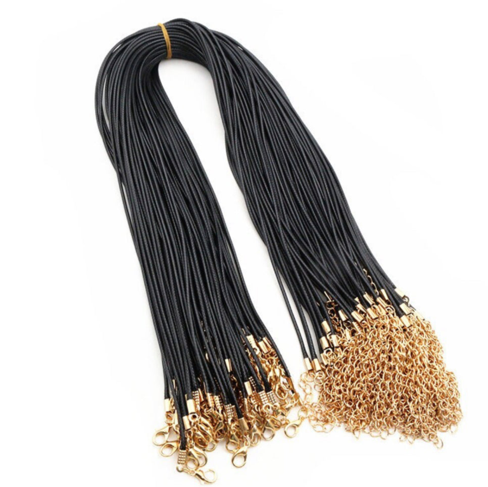 Black leather chain with gold extensions