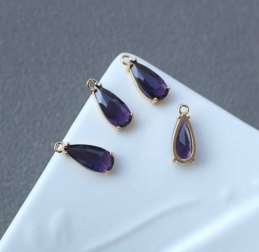 CZ 1116 - Dark purple crystal gold plated teardrop charm - per piece