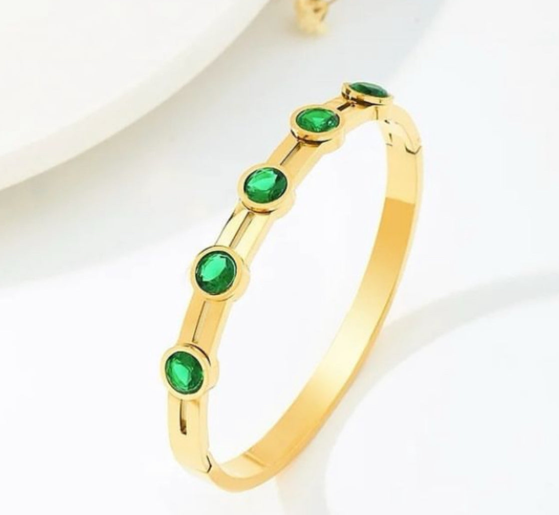 SS 56 Green zircon bracelet - 18k stainless steel - Anti tarnish - Wholesale