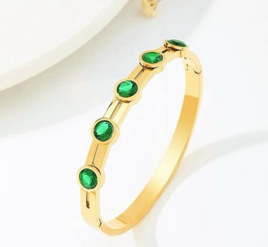 SS 56 Green zircon bracelet - 18k stainless steel - Anti tarnish - Wholesale