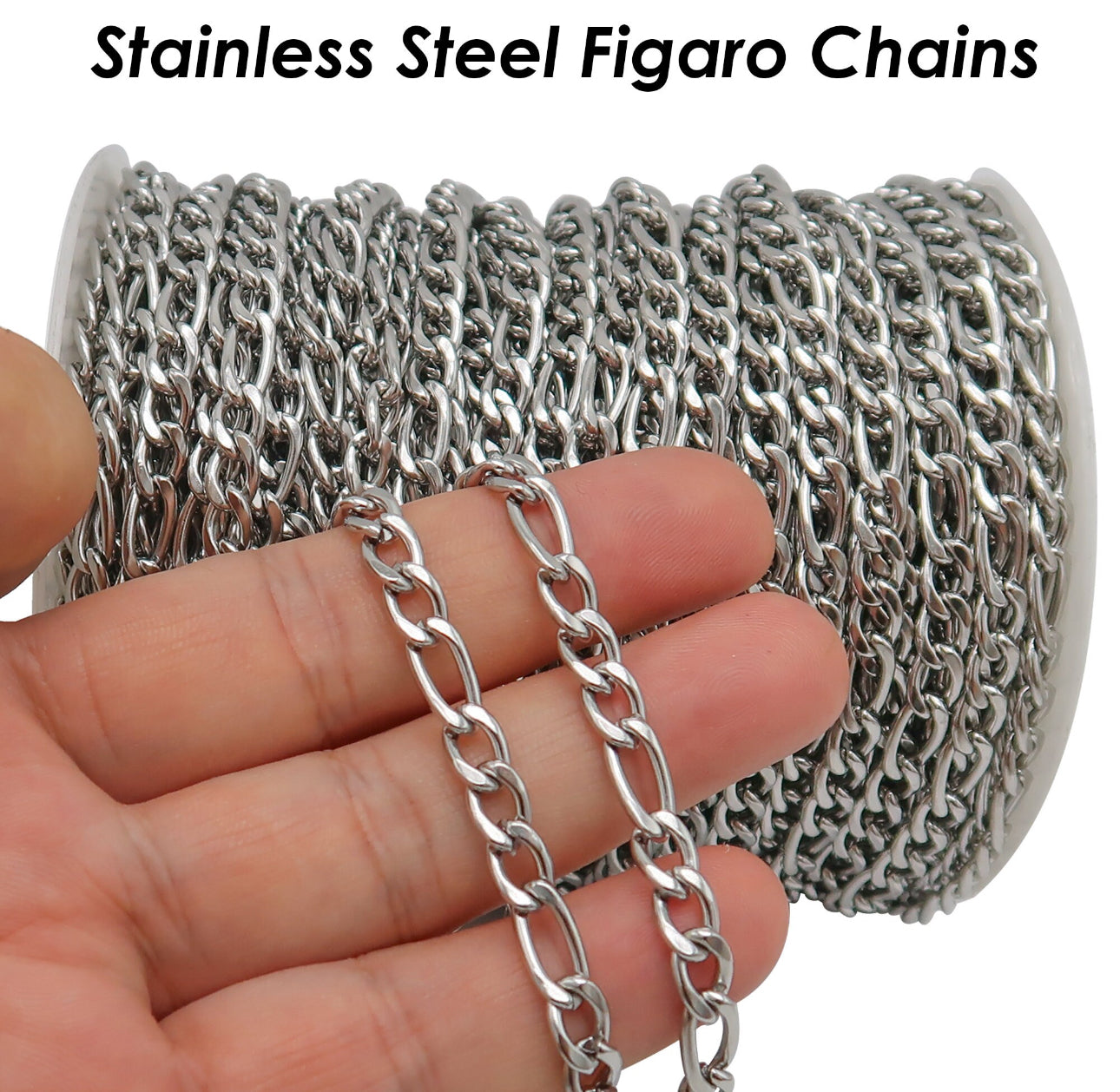 Figaro chain silver stainless steel - anti tarnish - per feet