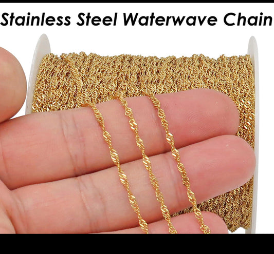 Stainless steel waterwave gold chain - Anti tarnish