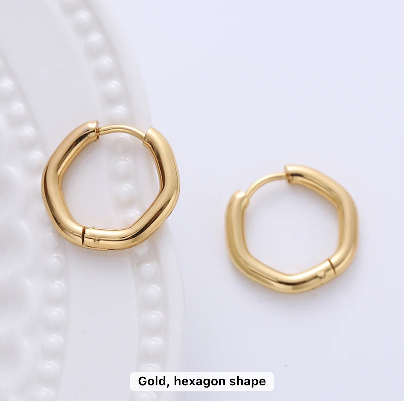 SS 1396 Hexagon thick geometric hoops - 18k gold plated stainless steel - per pair - anti tarnish