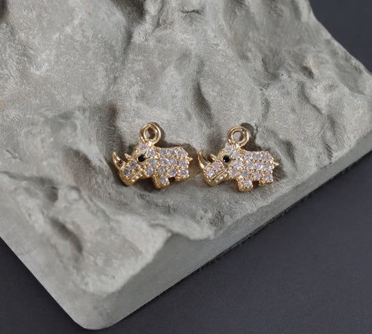 CZ 1224 rhino zircon 18k gold plated charm - per piece- anti tarnish