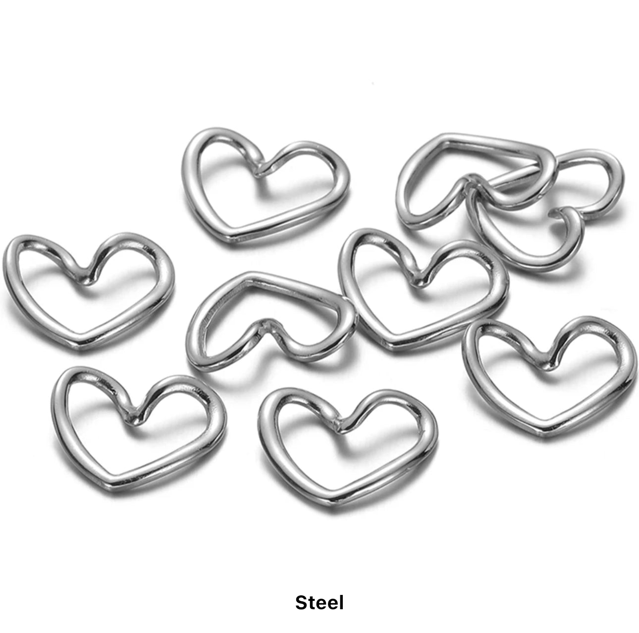 SS 1260 - wavy heart silver plated stainless steel - per piece - anti tarnish