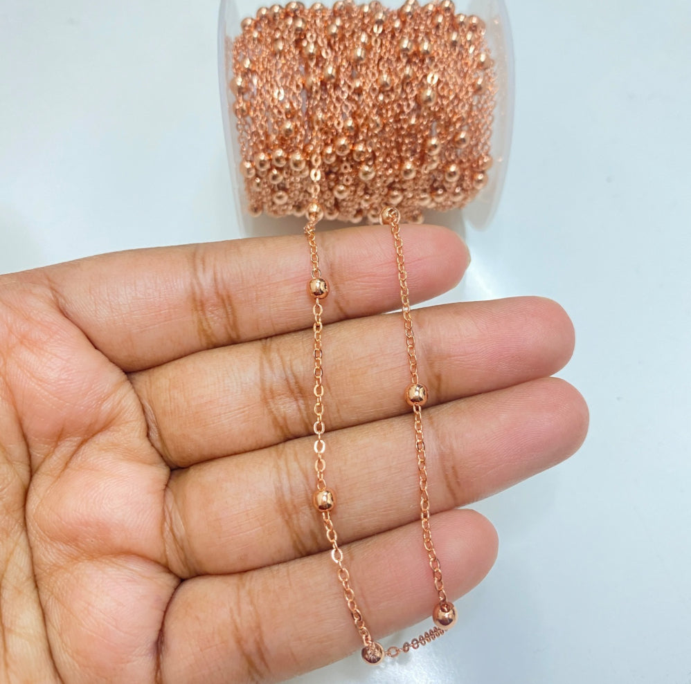 Rose gold plated satellite bead chain - Anti tarnish