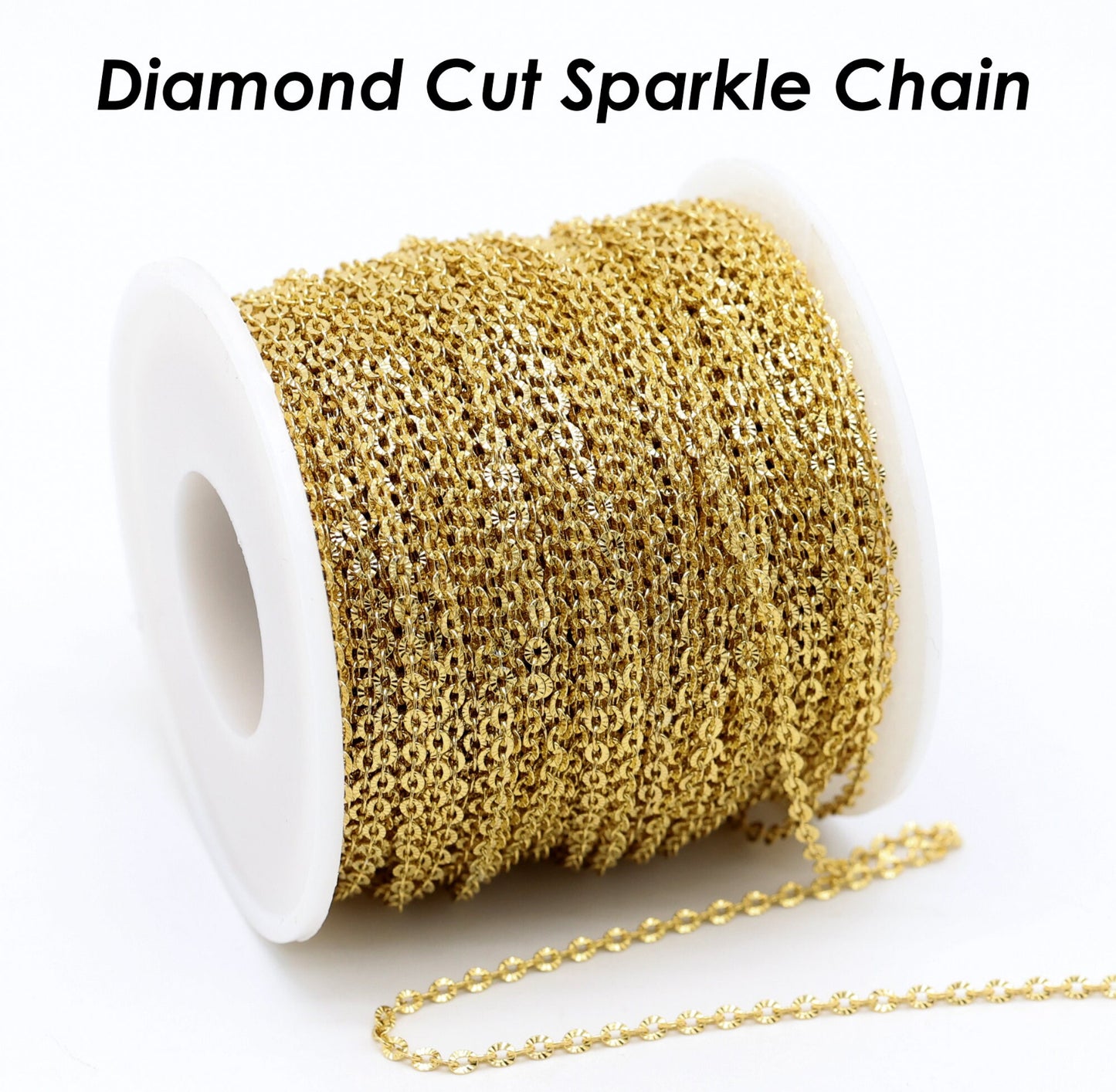 Diamond cut sparkle chain gold stainless steel - anti tarnish - per feet