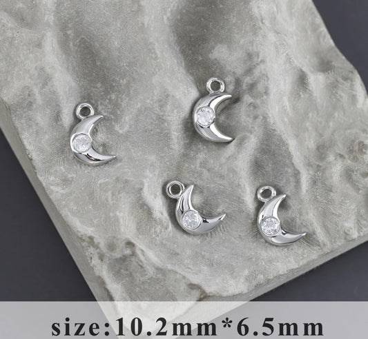 CZ 1235 tiny moon silver plated charm - per piece- anti tarnish