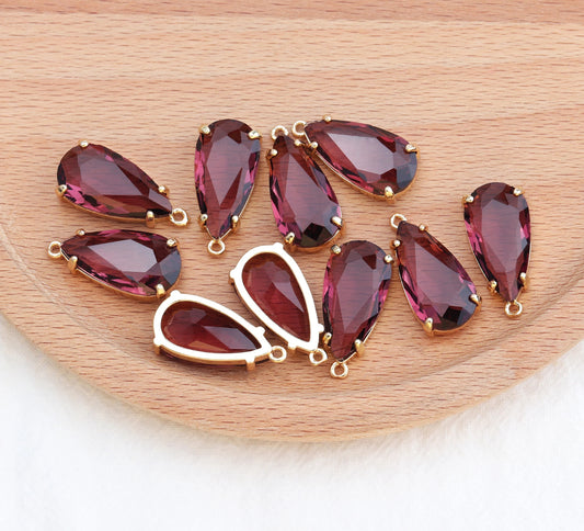 CZ 1233 reddish pink big teardrop 18k gold plated charm - per piece- anti tarnish