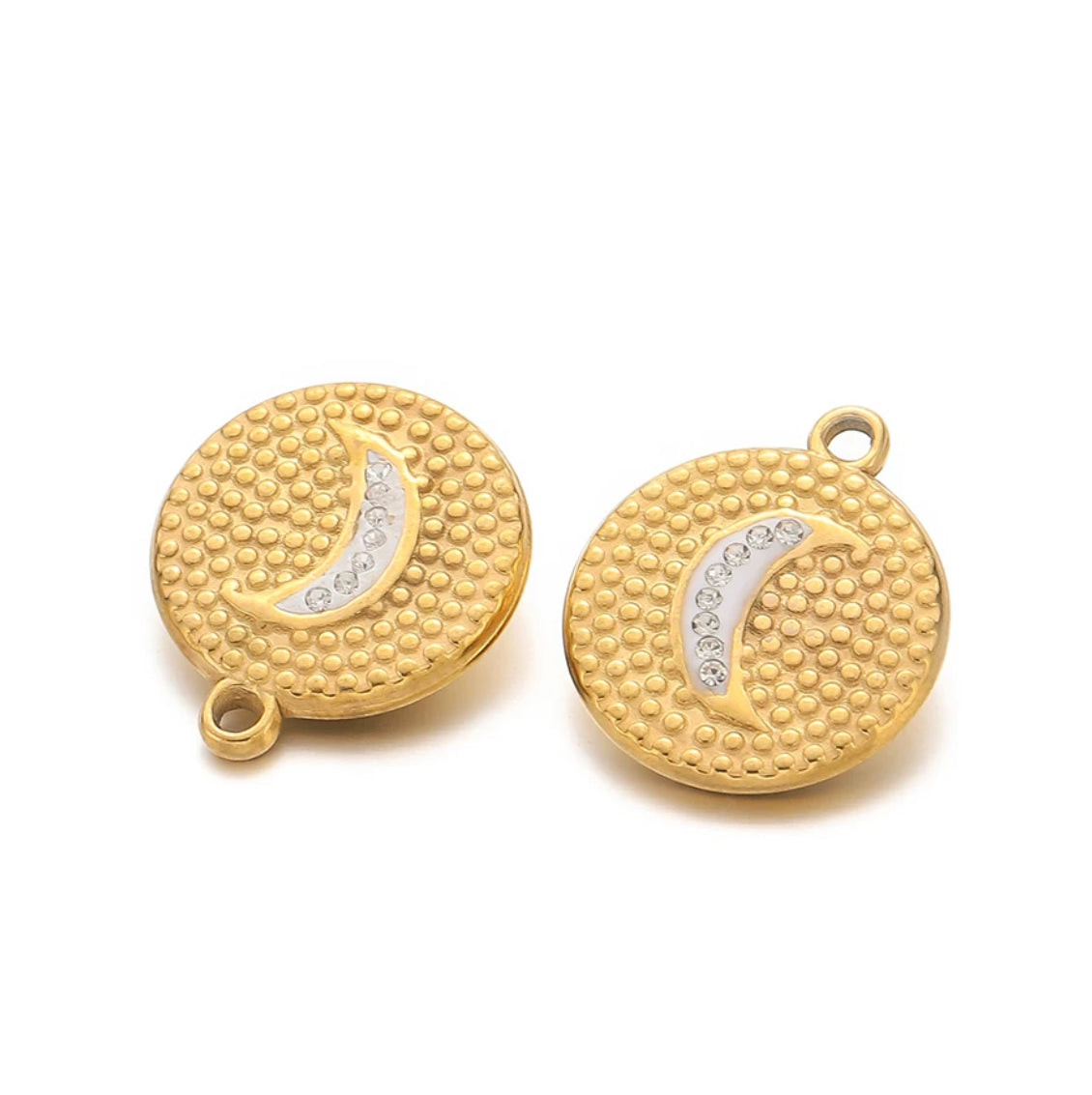 SS 1157 - Moon round charm 18k gold plated stainless steel - per piece - anti tarnish