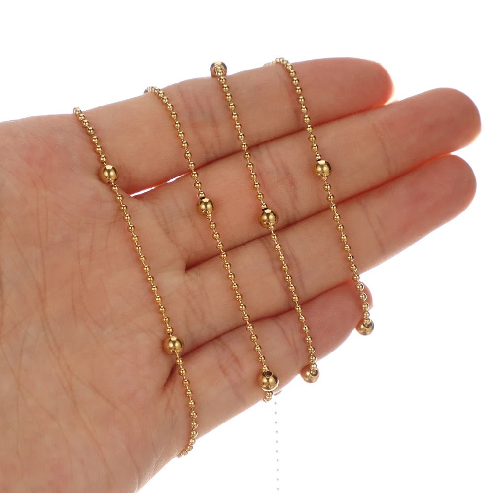 Beaded satellite bead gold Stainless steel chain ( 1 feet ) Anti tarnish