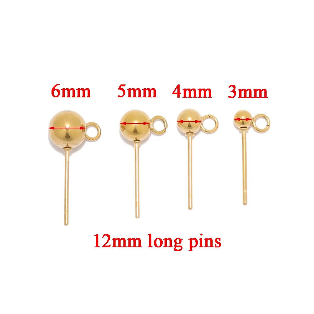 SS 2020 ball stud 18k gold plated stainless steel ( 2 pc ) - anti tarnish