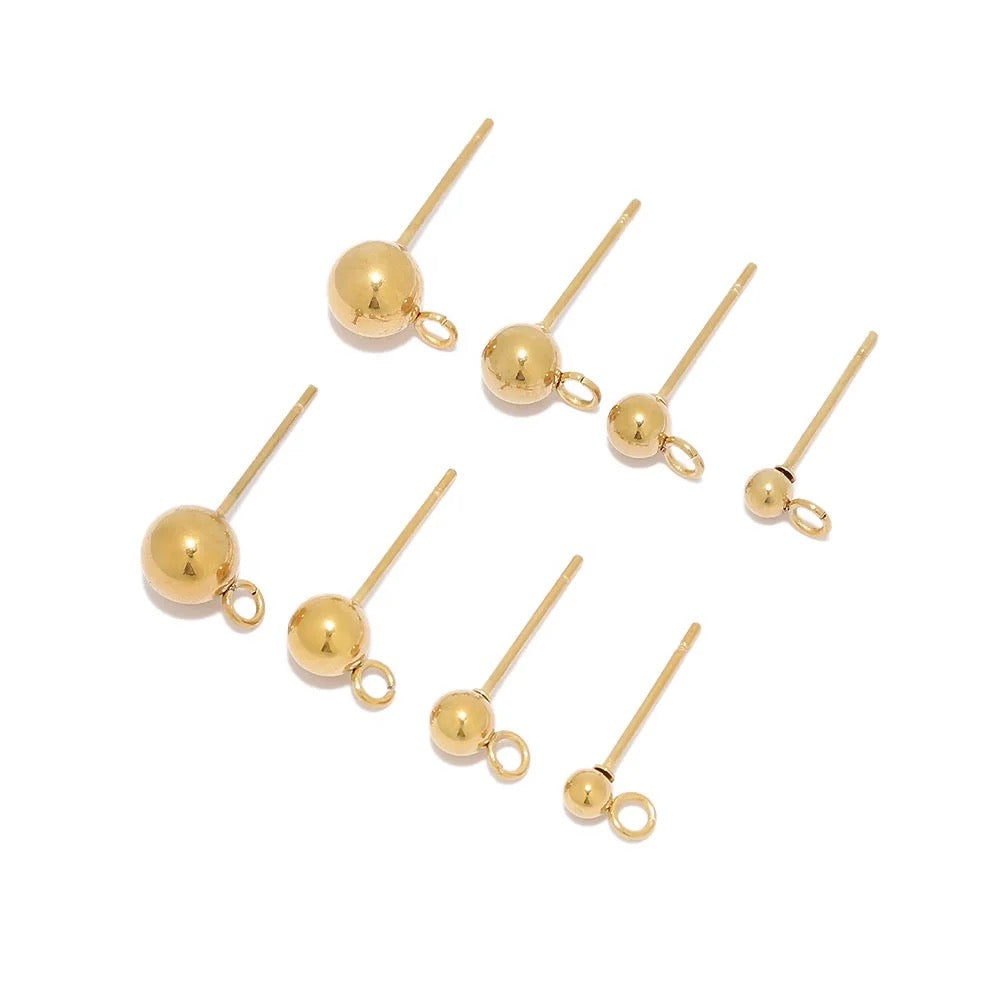 SS 2020 ball stud 18k gold plated stainless steel ( 2 pc ) - anti tarnish