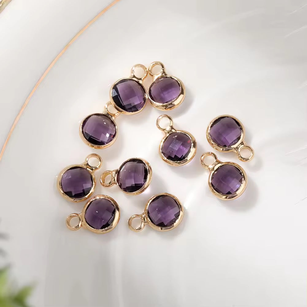 CZ 529 dark purple round gold plated crystal charm ( 1 pc ) Anti tarnish