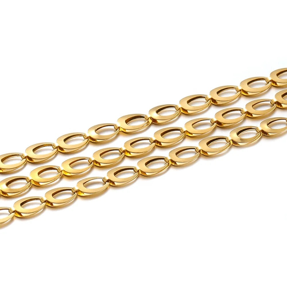 Double layered waterdrop gold Stainless steel chain - per feet - Anti tarnish