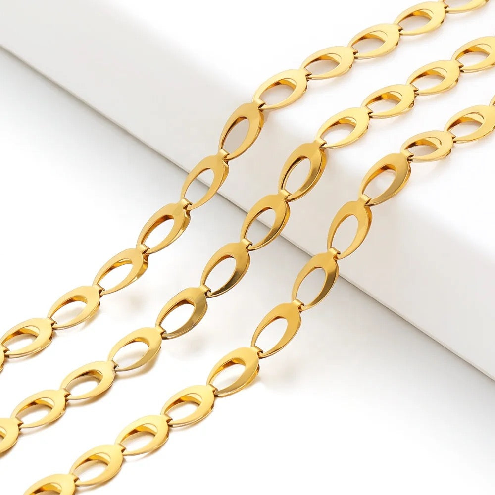 Double layered waterdrop gold Stainless steel chain - per feet - Anti tarnish