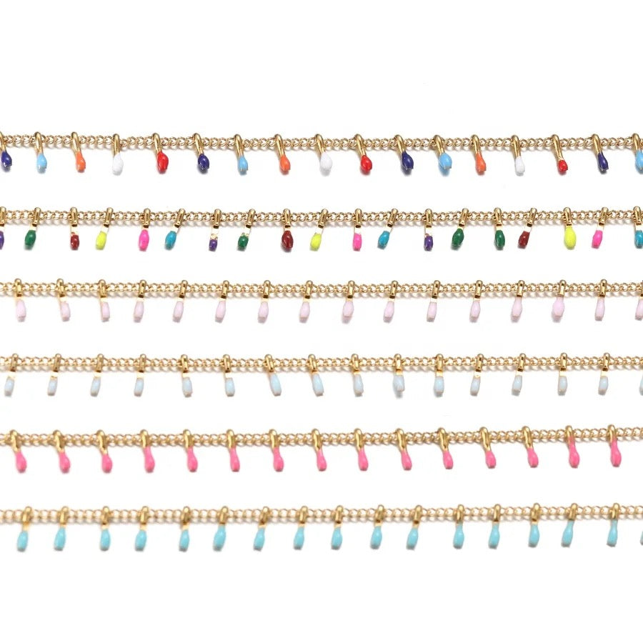 Colourful 1 dripping oil gold Stainless steel chain - per feet - Anti tarnish