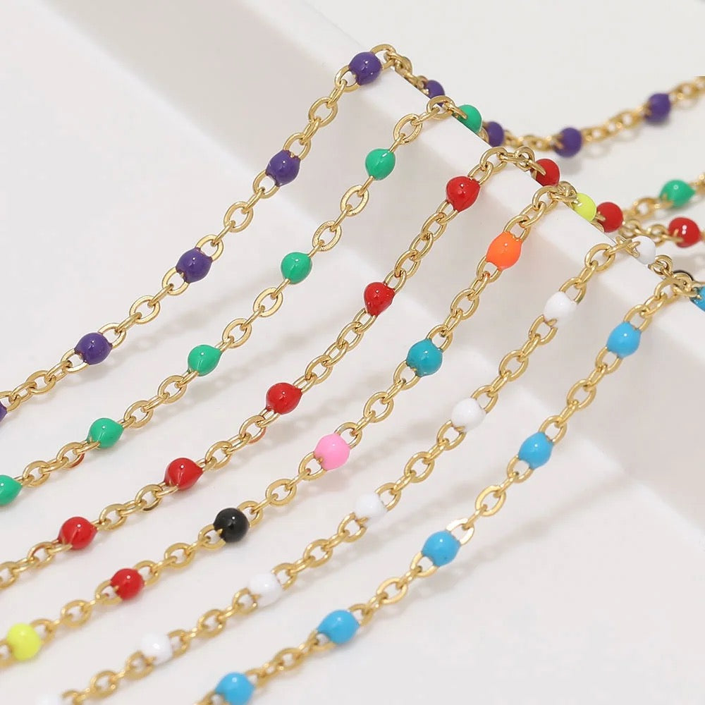 Colourful enamel bead gold Stainless steel chain - per feet - Anti tarnish