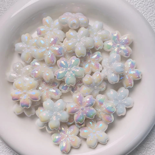 AC 2042 White blossom 🌸 flower shiny irrediscent luminous Acrylic bead ( 1 pc )