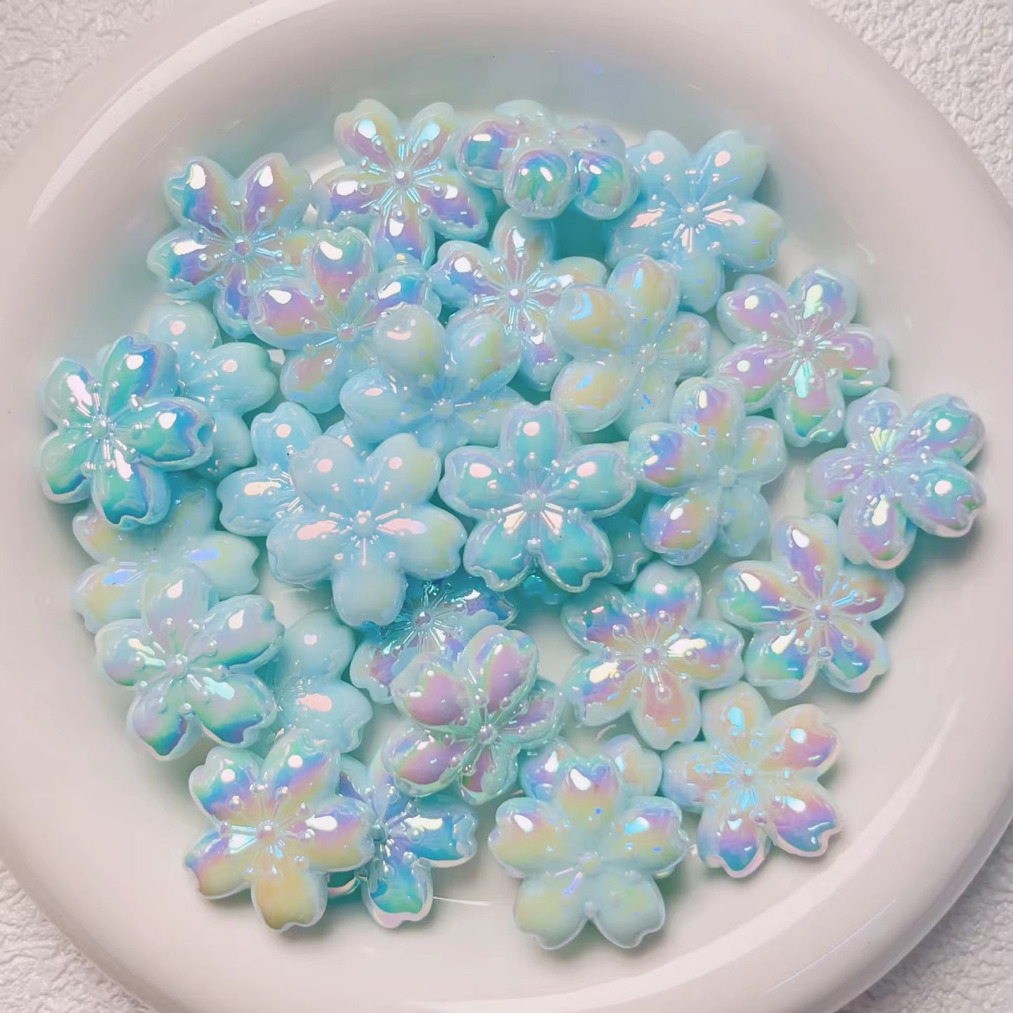 AC 2041 Blue blossom 🌸 flower shiny irrediscent luminous Acrylic bead ( 1 pc )