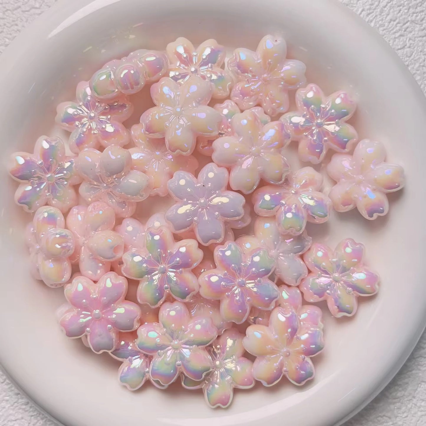 AC 2040 pink blossom 🌸 flower shiny irrediscent luminous Acrylic bead ( 1 pc )